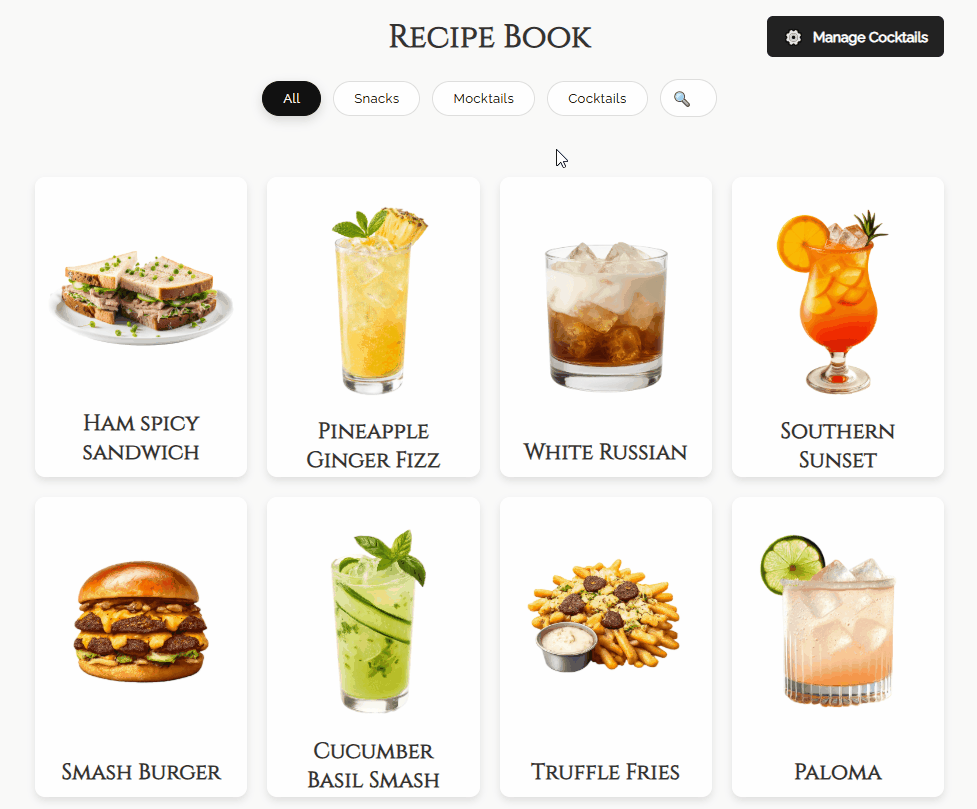 Customer menu preview